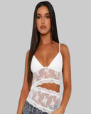 Sheer Lace V Neck Cami Top Sexy Y2K Outfit