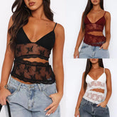 Sheer Lace V Neck Cami Top Sexy Y2K Outfit