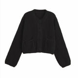 Pocket-Button Knitted Ingot Sweater Coat