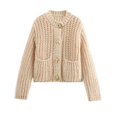 Pocket-Button Knitted Ingot Sweater Coat