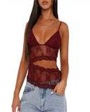 Sheer Lace V Neck Cami Top Sexy Y2K Outfit