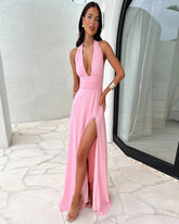 Halter Backless Maxi Dress High Slit