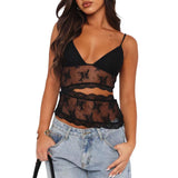 Sheer Lace V Neck Cami Top Sexy Y2K Outfit