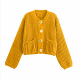 Pocket-Button Knitted Ingot Sweater Coat